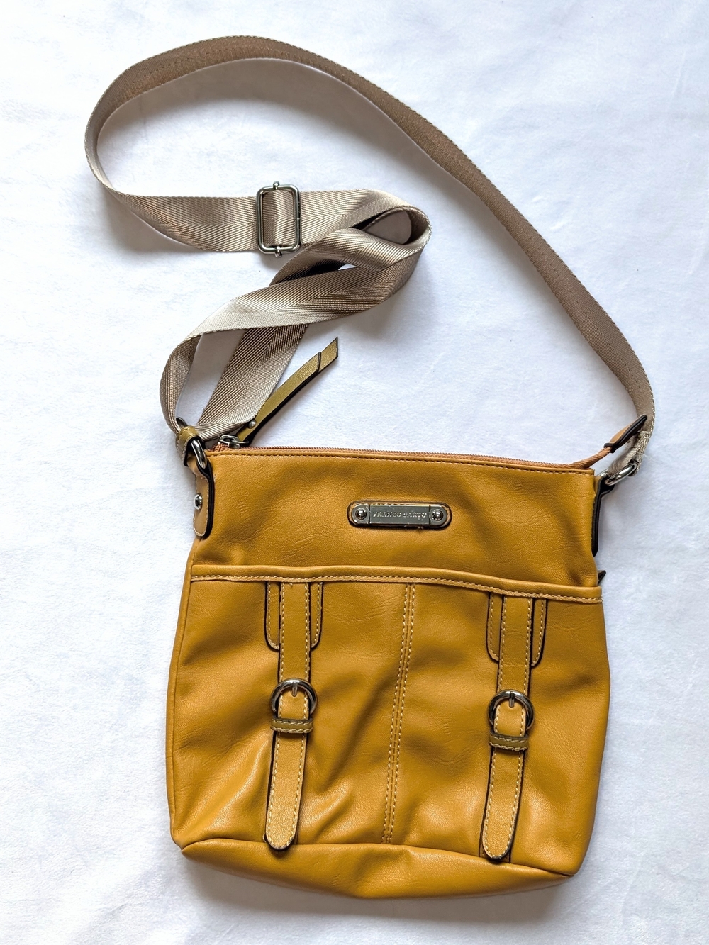 Franco Sarto Crossbody Bag Mustard Yellow Faux Leather Purse Adjustable Strap